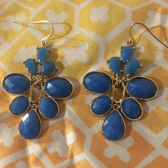🍍Royal Blue Gold Trim Tear Drop Dangle Earrings - Picture 3 of 5